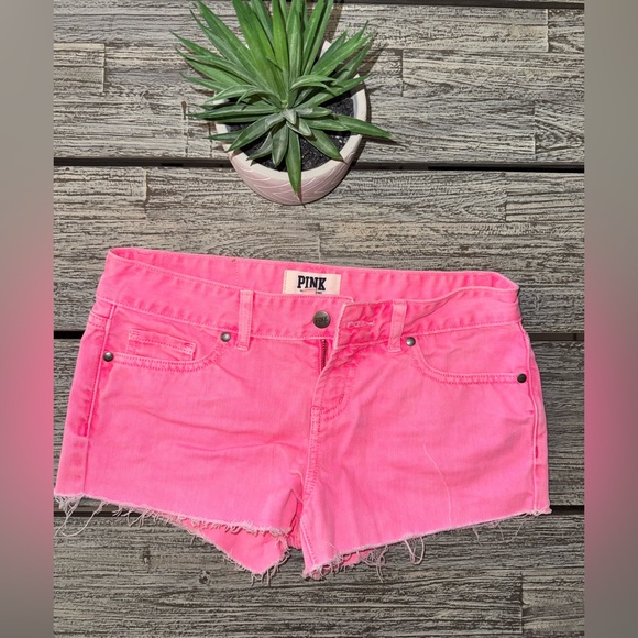 PINK Victoria's Secret Women's Shorts, Pink Frayed Jean Shorts, Sz 2 - Picture 1 of 3